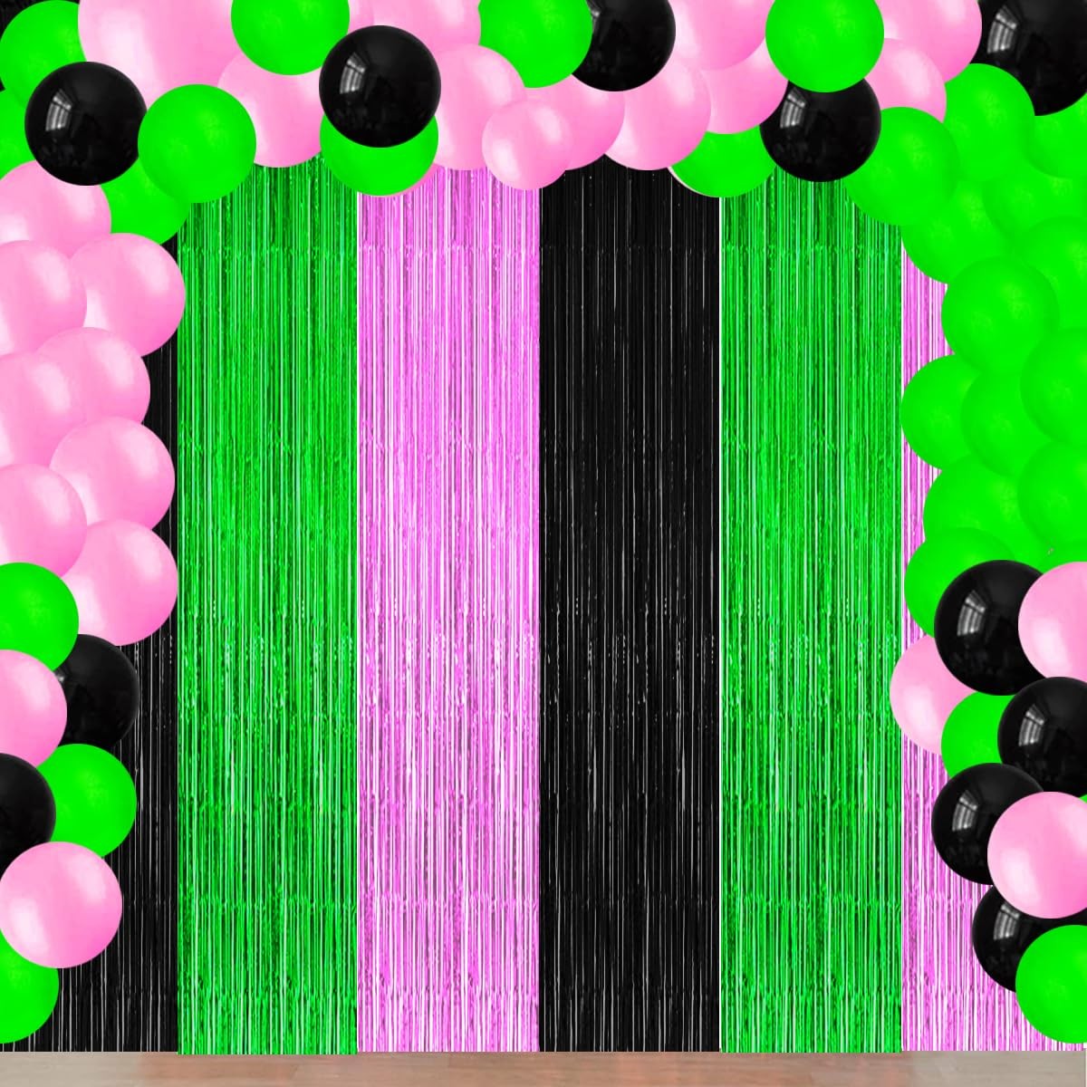 3 Pack Foil Fringe Curtain, Black, Pink, Green, Streamers, Halloween, Birthday