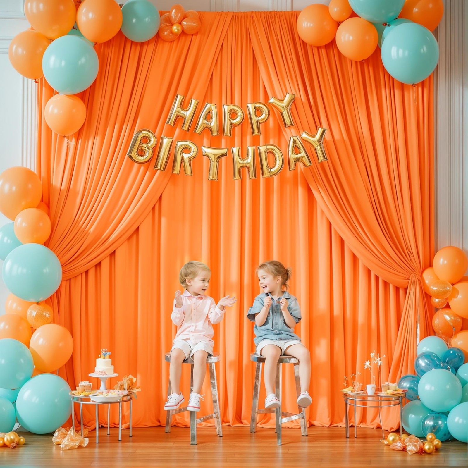 8x10ft Orange Backdrop Curtains Wrinkle Free Polyester Photography 2 PCS