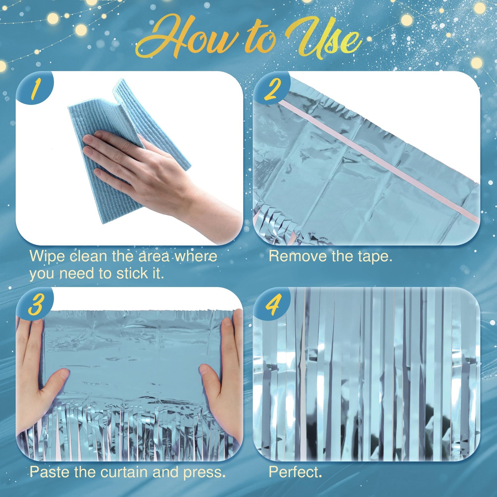 2 Pack Light Blue Fringe Backdrop 3.2×8.2ft Foil Tinsel Curtains Party Streamers