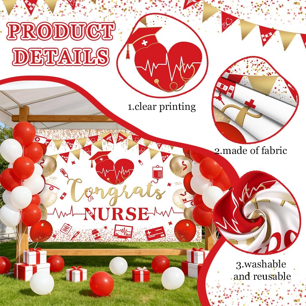 7x5ft Congrats Nurse Backdrop Red Gold Nurse Graduation Photography Background C