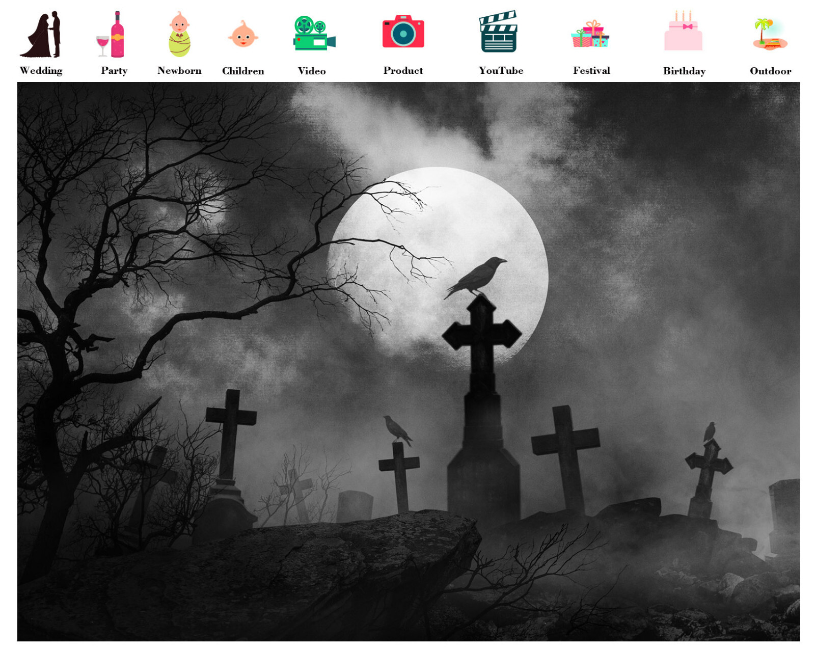 10x8ft Spooky Full Moon Dead Tree Bat Halloween Vinyl Backdrop Photo Background