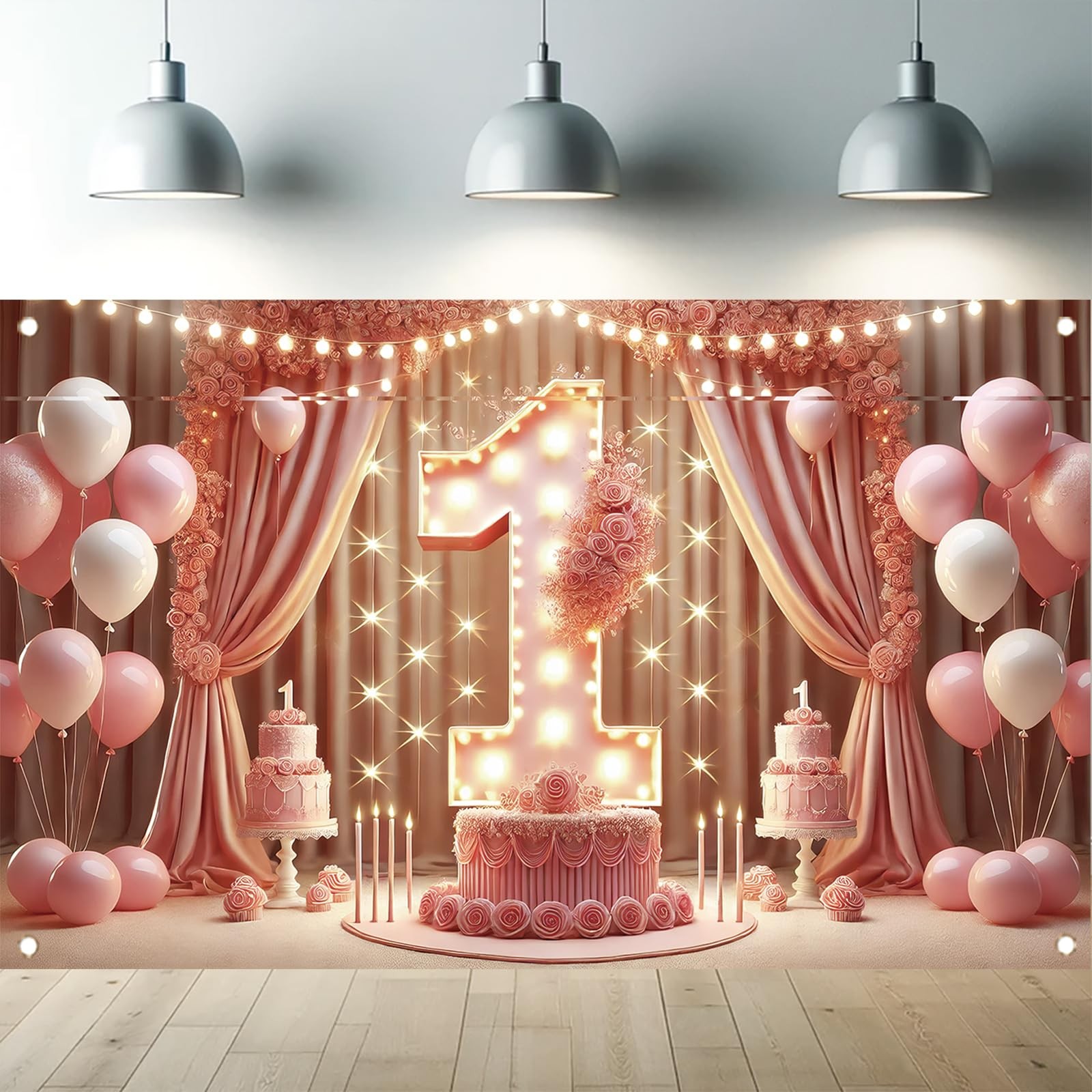 Pink 1st Birthday Backdrop 71 x 43 Inch Princess First Birthday Party Banner …