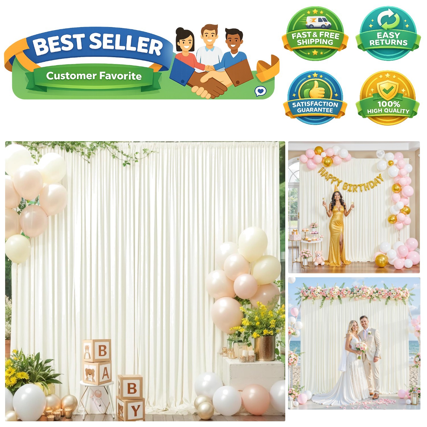 Ivory Backdrop Curtain for Wedding Parties Wrinkle Free Ivory Photo Curtains …