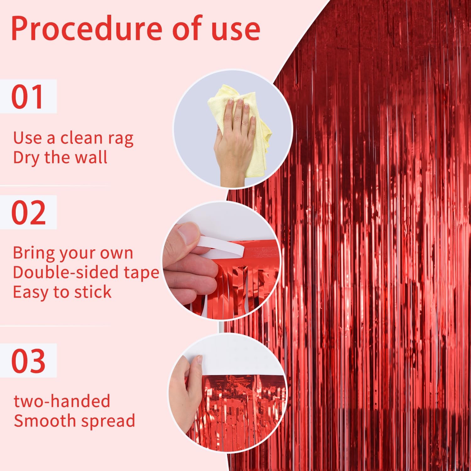 2 Pack Red Curtains Backdrop Tinsel Streamers Party Decorations 3.3×8.2 Ft