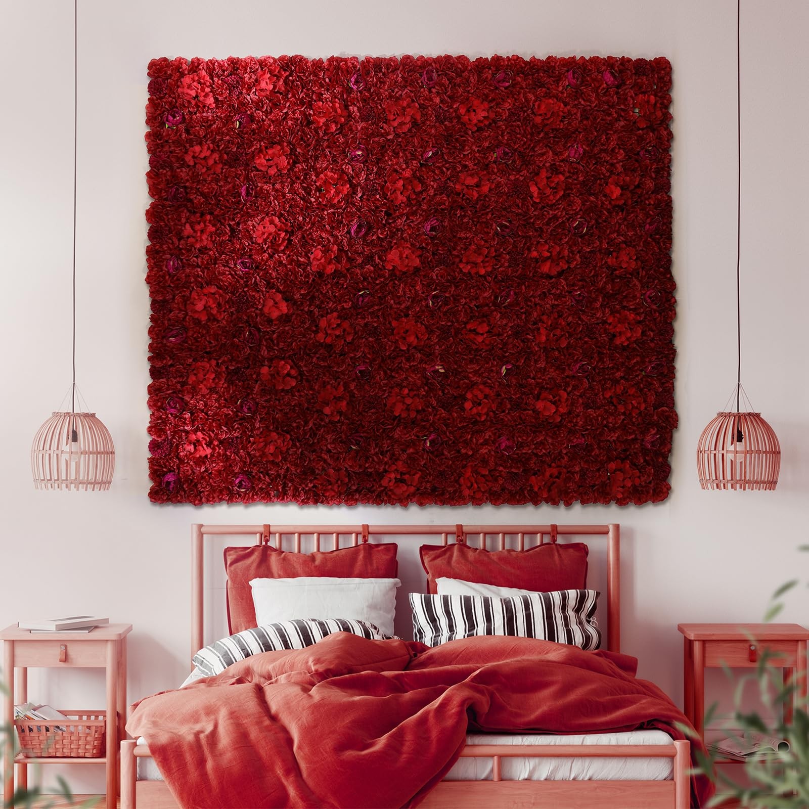 Flower Wall Backdrop 6 pcs 16.5×16.5 Inch Artificial Floral Wall Panel Silk R…