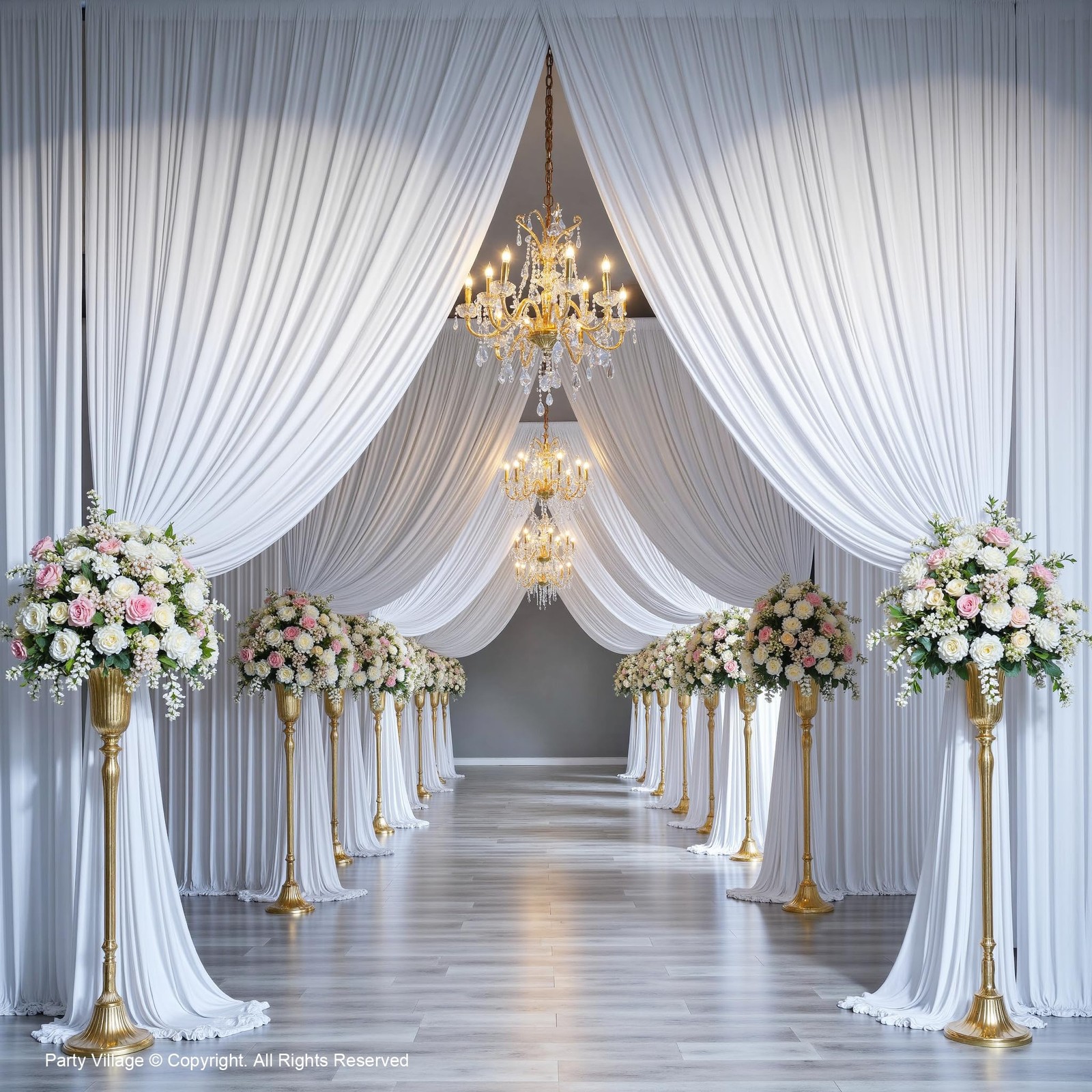 Party Village 40ft×15ft White Backdrop Curtain W5′ x H15′(8 panels),