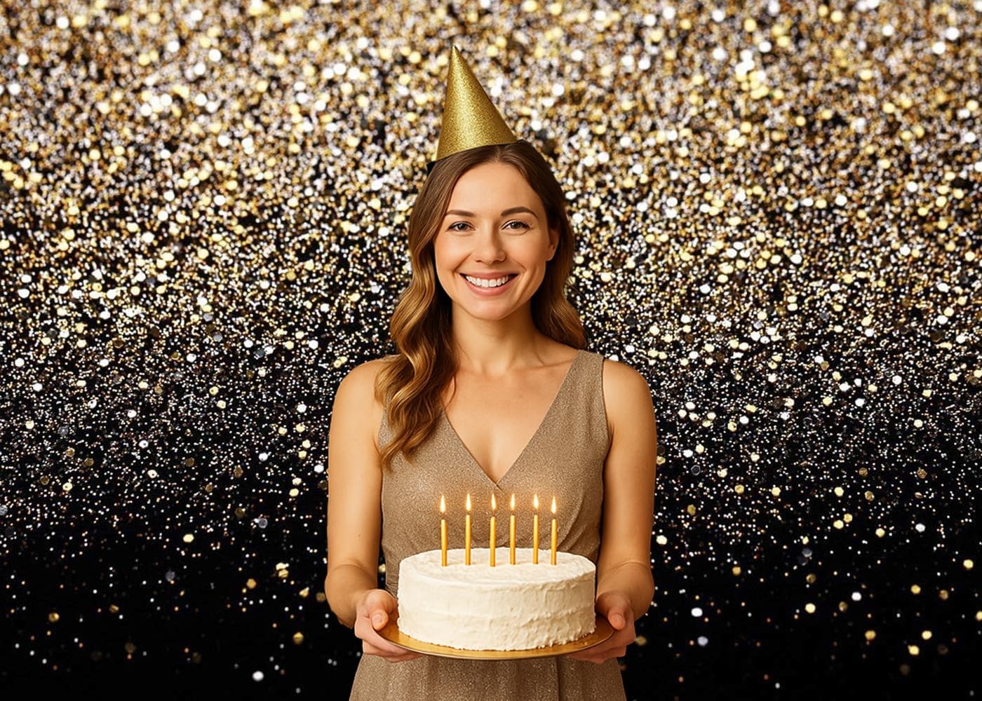 7x5ft Black Gold Glitter Backdrop Birthday Party, New Year Wedding Photo Booth