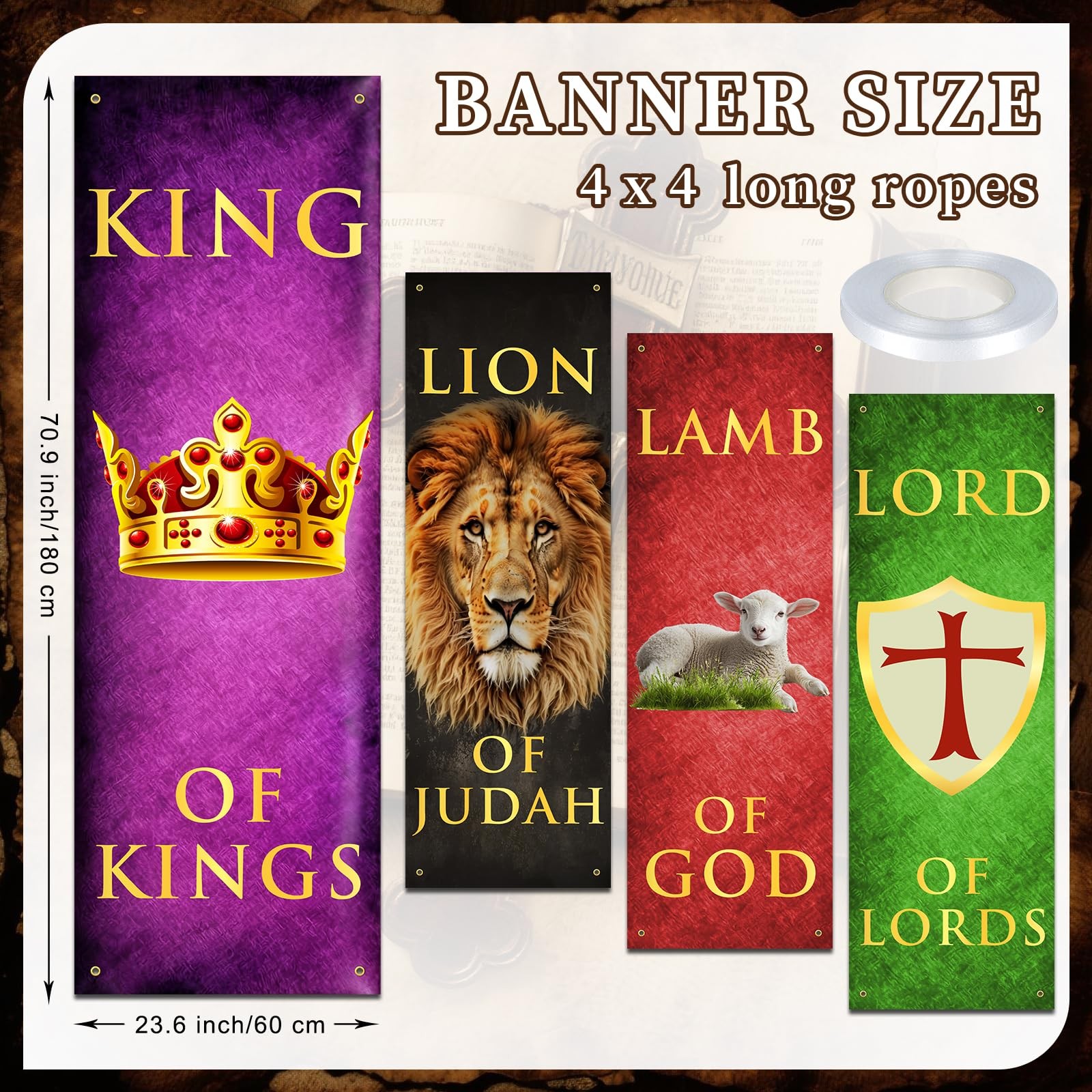 4PCS Church Banners for Sanctuary Wall Worship Scripture Christmas Banner Lio…