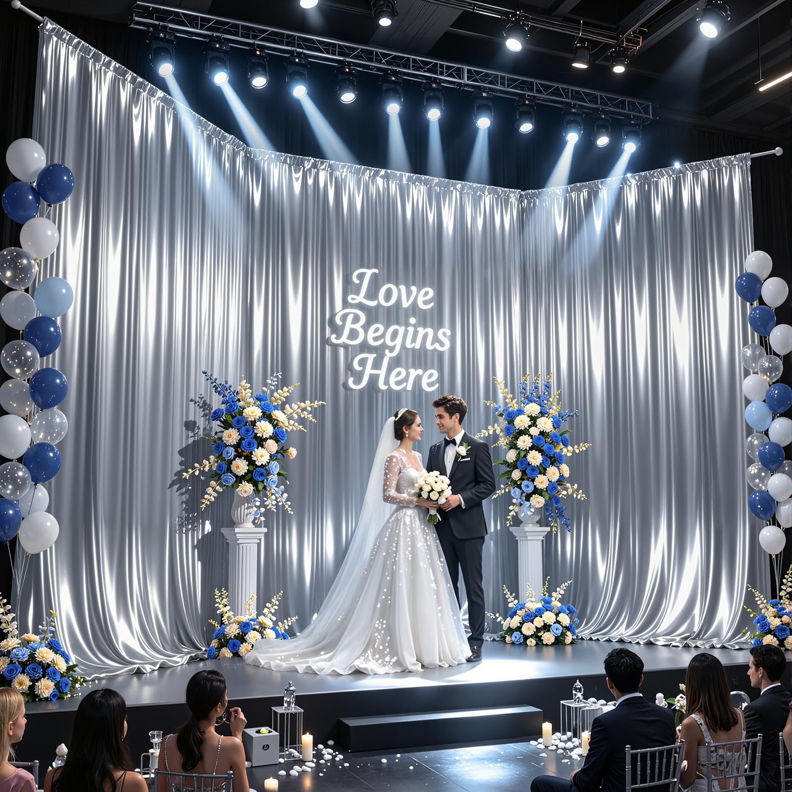 40x10ft Silver Glitter Backdrop Curtain for W5 x H10′(8 Panels),