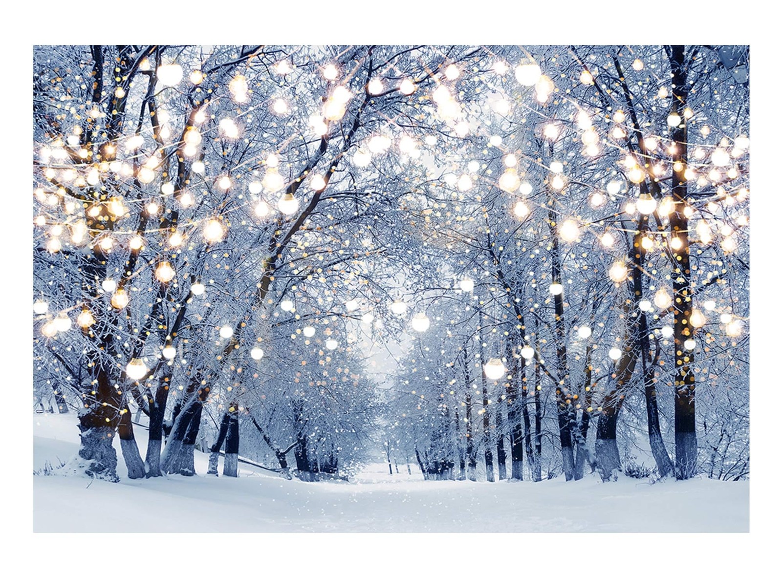 Funnytree 7x5ft Winter Scene Backdrop Wonderland Snowflake 7’x5′, Forest 1
