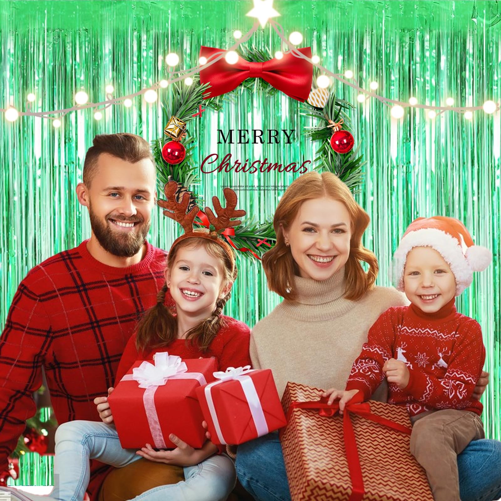 2 PCS 3.28×6.56 ft Green Tinsel Curtain Backdrop Foil Fringe Door Party Decor