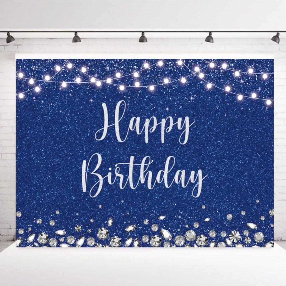 Royal Blue Photography Backdrop 7x5FT Girls Happy Birthday Studio Glitter Silver