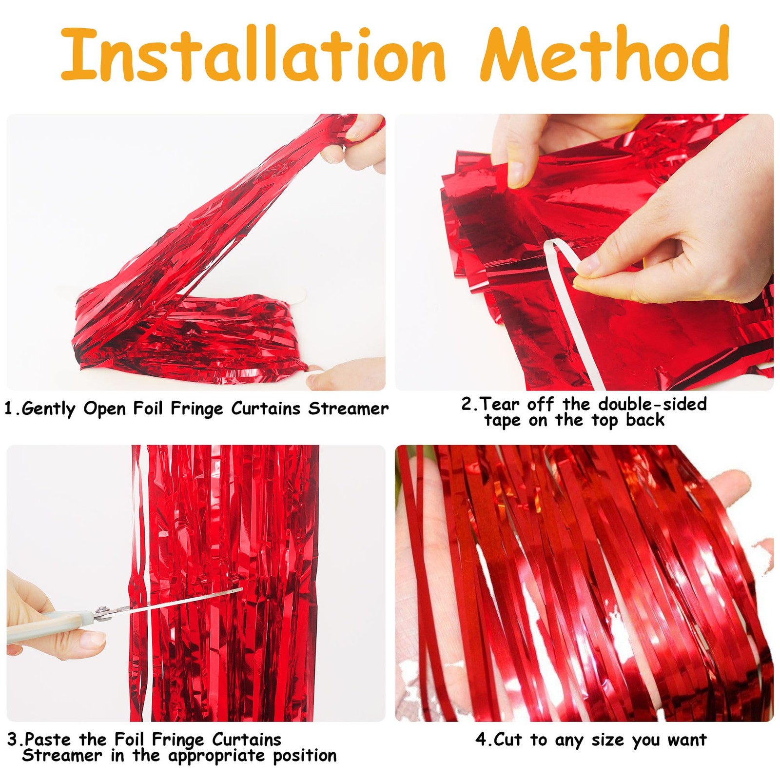 5 PCS Red Tinsel Backdrop 3.28×6.56 FT Glitter Foil Fringe Curtain Party