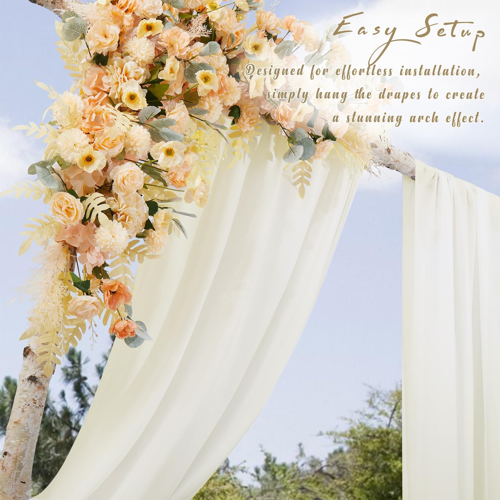1 Panel 28 Inch x 19ft Ivory Chiffon Wedding Arch Draping Fabric Sheer Drape