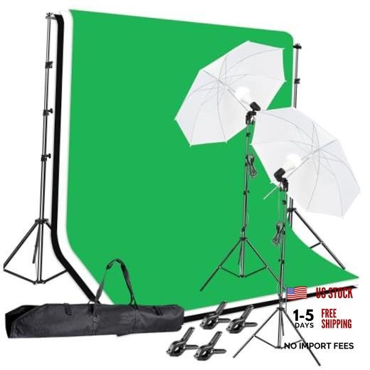 Photo Video Studio 10 x 8.5ft Stand with Muslin Backdrop (Green /White /Black)
