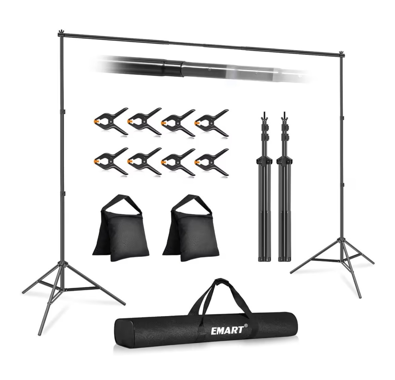 EMART 10x7ft Adjustable Photo Backdrop Stand Kit with Clamps Sandbags Carry Bag