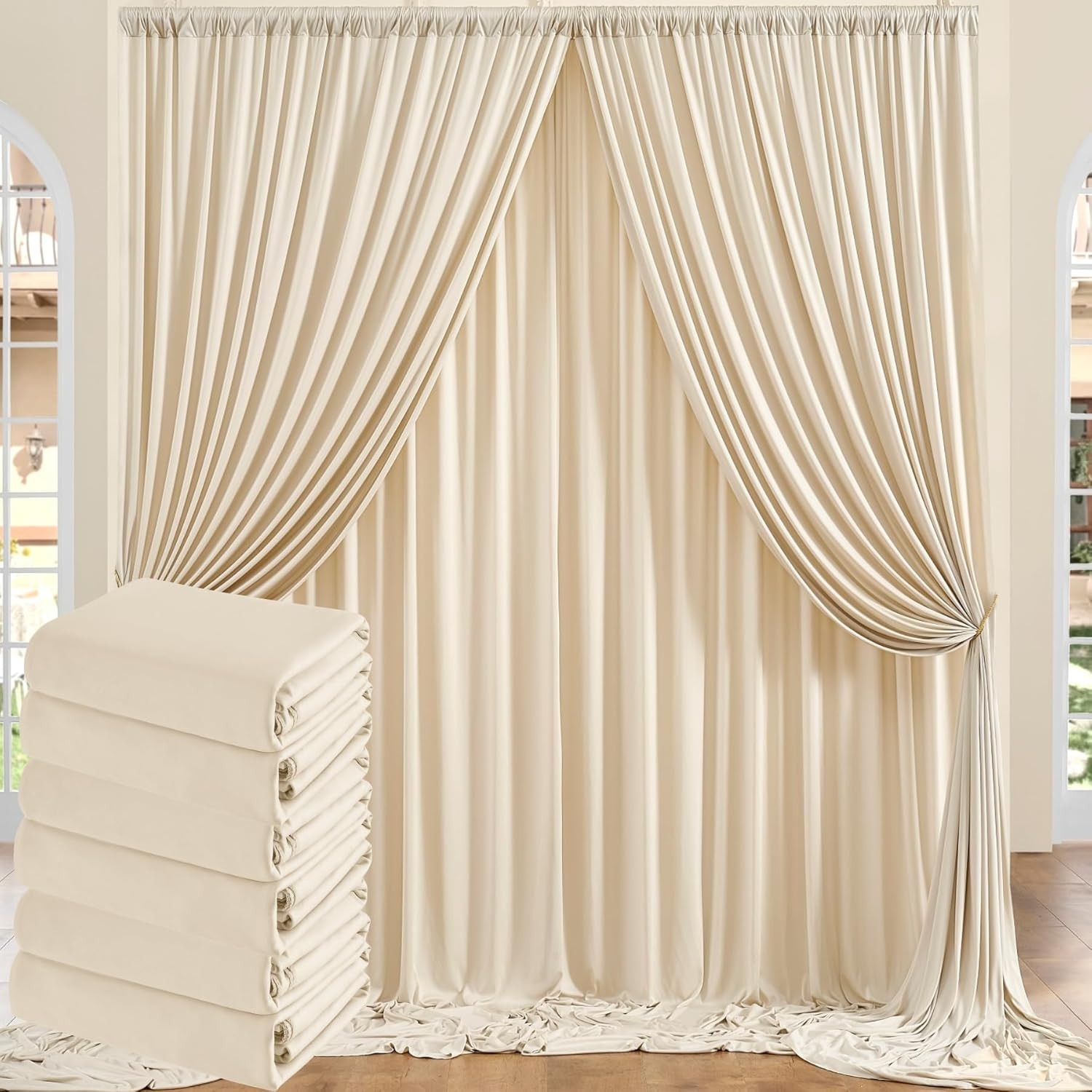 30Ft X 10Ft Wrinkle Free Beige Backdrop Curtain for Wedding Parties, Thick Polye