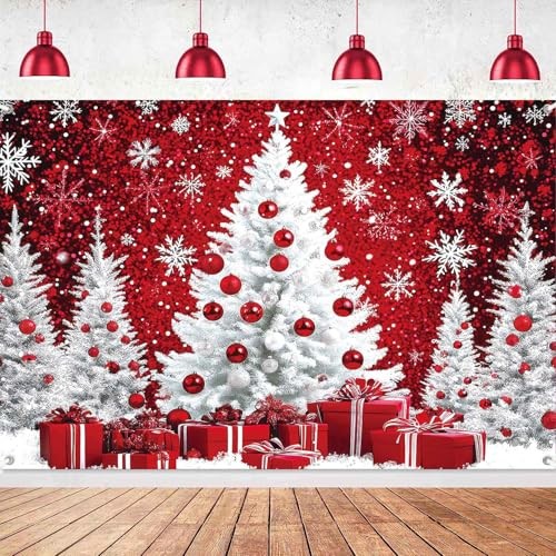 Snowy Christmas Backdrop Merry Christmas Holiday Birthday Party 5x3ft Red White