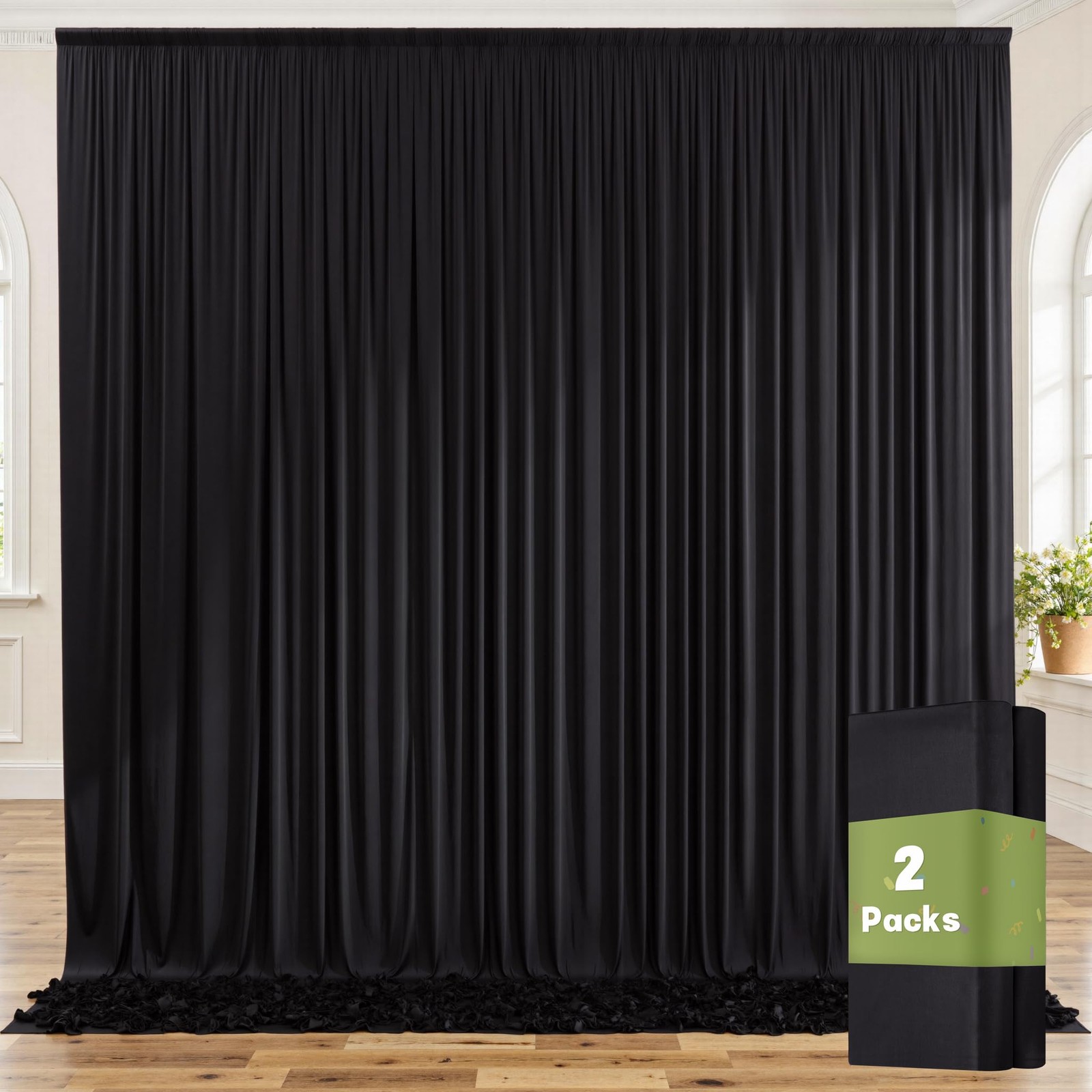 10ft x 7ft Black Backdrop Curtains, Wrinkle Free, Thick Fabric, Photo Drapes