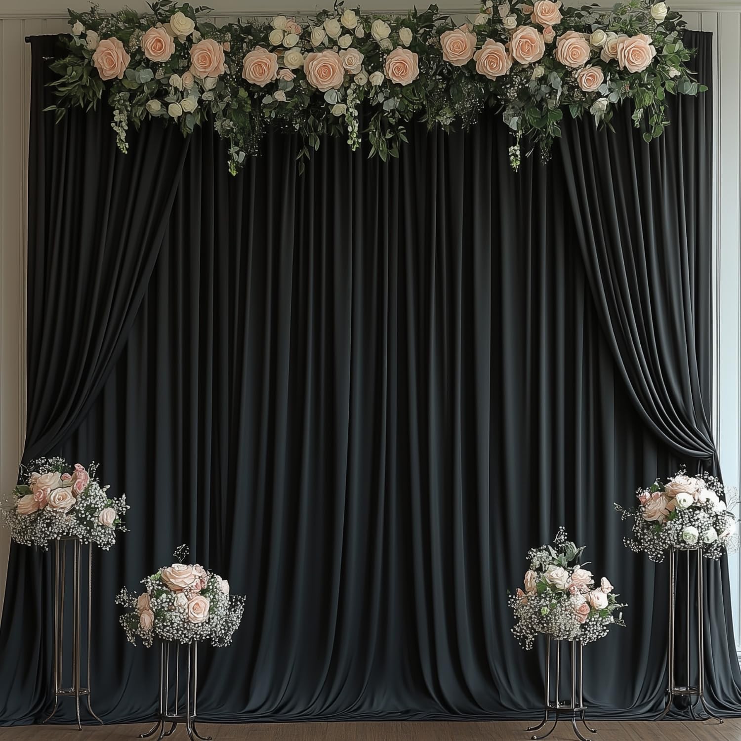 Black Wrinkle Free Photo Backdrop Curtain 5×10 Ft 2 Panels Wedding Party Drape