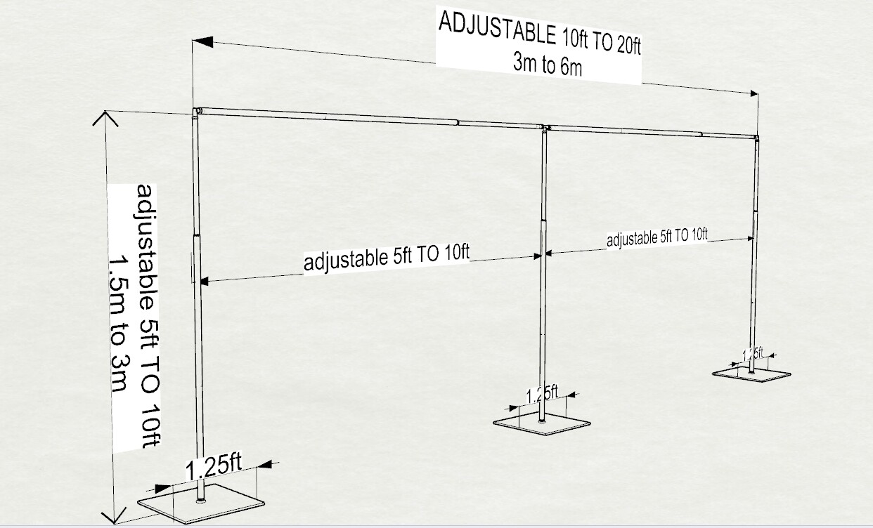 ADJUSTABLE WEDDING BACKDROP KIT 10 FT TALL x 20 FT- 50FT WIDE PIPE WITHOUT DRAPE