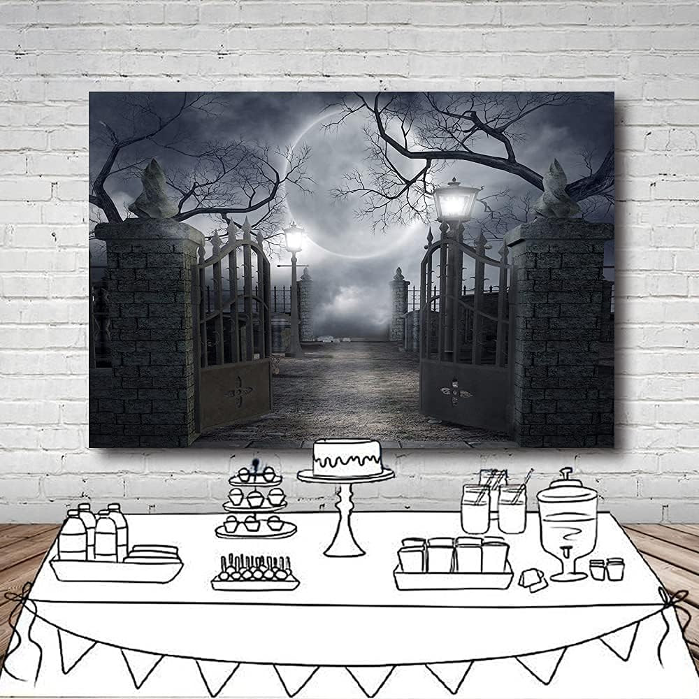 Halloween Night Full Moon Backdrop Gloomy Woods Graveyard Photography Background
