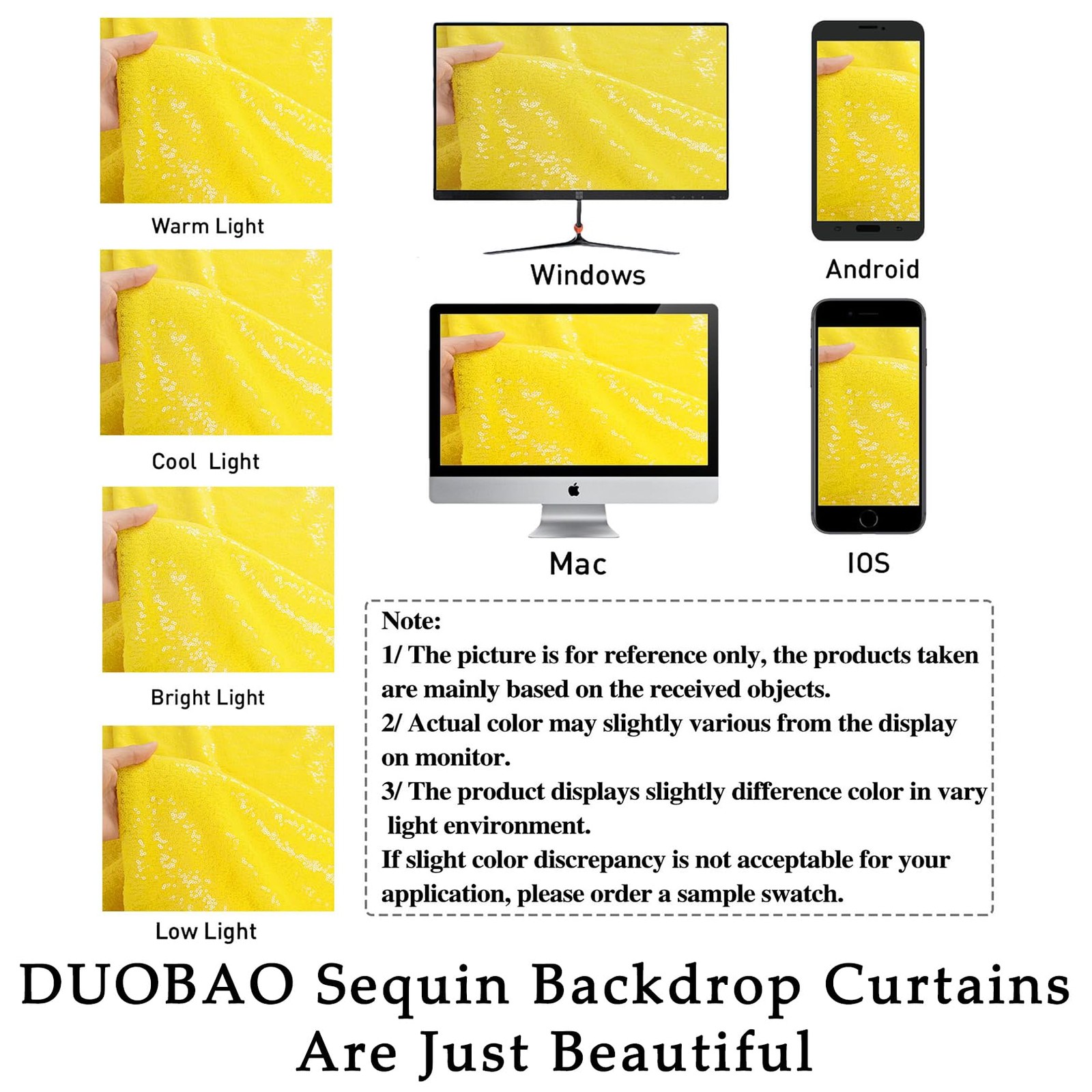 2 Panels 2×8 FT Yellow Sequin Curtains Photography Backdrop Prom Party Wedding