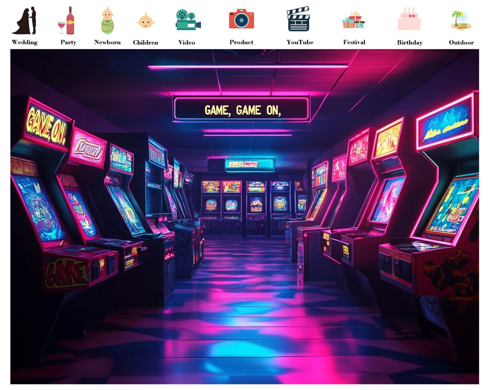 10x8ft Retro Game Arcade Backdrop Gaming Video Game Background for Photography