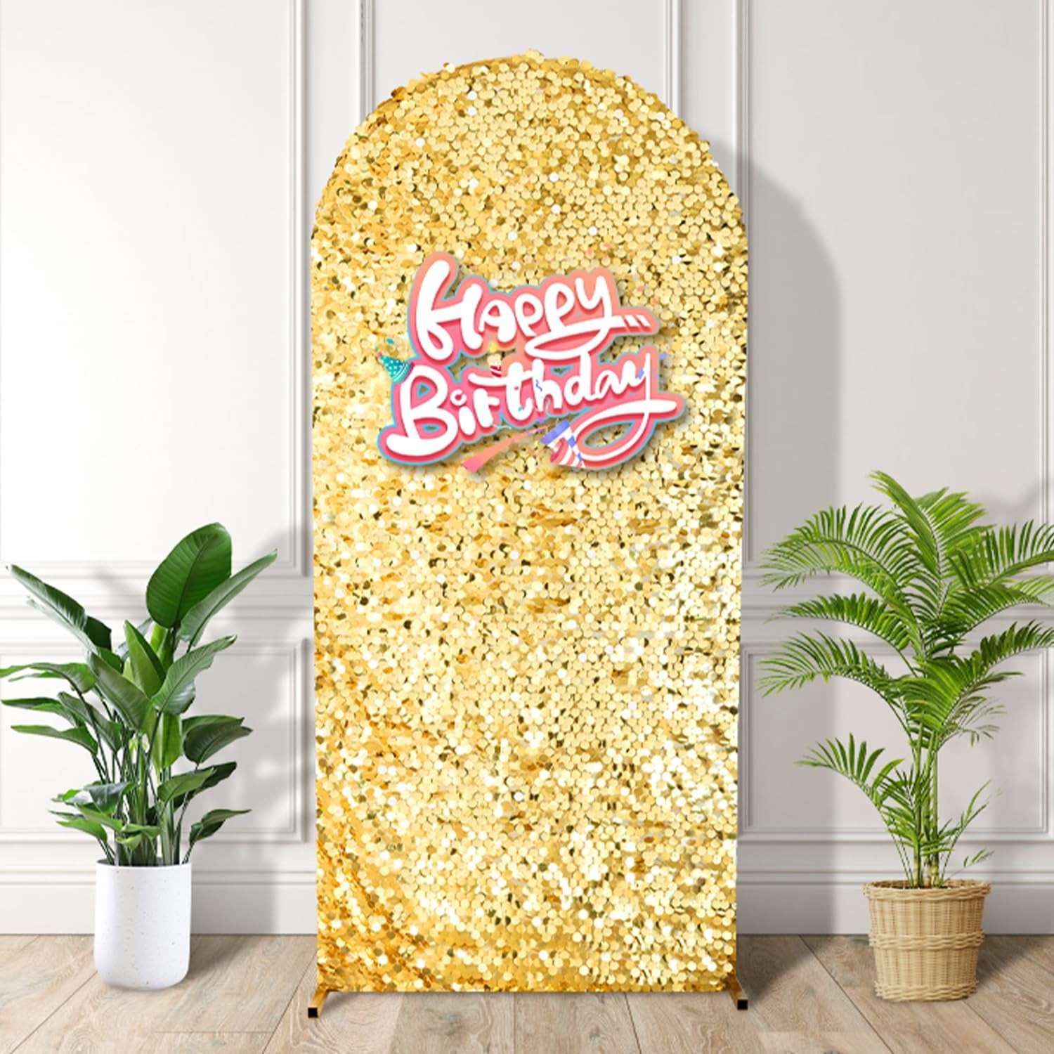 7.2 FT Bling Arch Backdrop Cover, Gold Sequin Wedding Arch Stand Cover, Round…