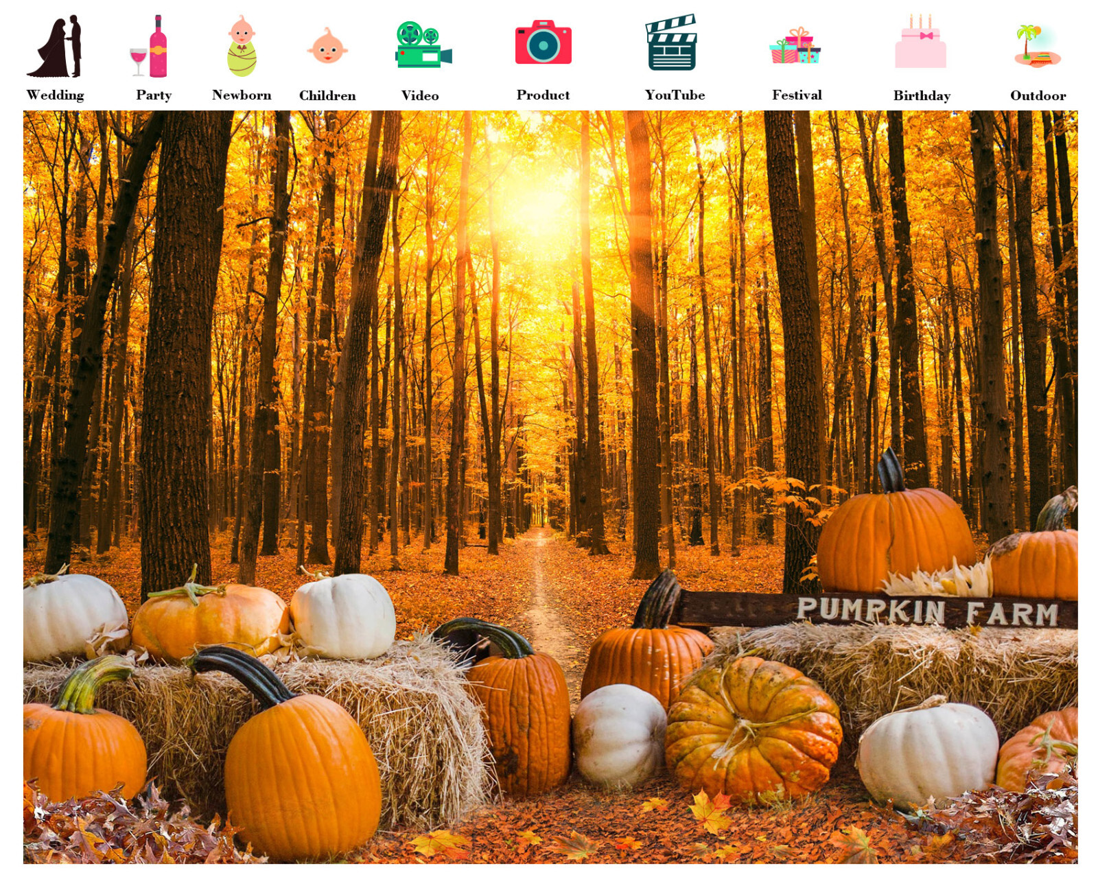 10x8ft Sunset Landscape Orange Pumpkin Fall ForestPhoto Background Studio Props