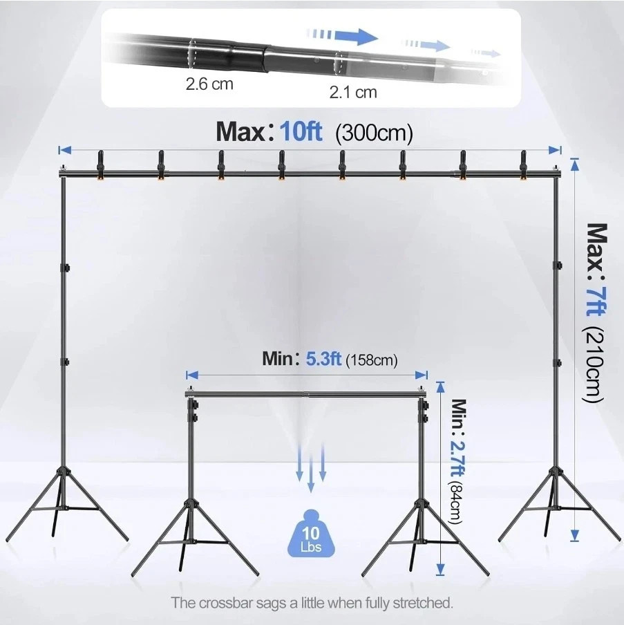 Backdrop Stand 10x7ft(WxH) Photo Studio Adjustable Background Stand Support