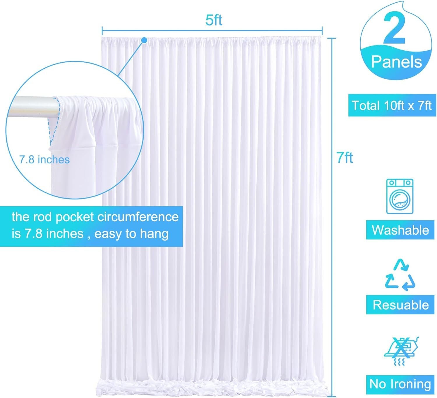 10ft x 7ft White Backdrop Curtain for Parties Wedding White Wrinkle Free Back…