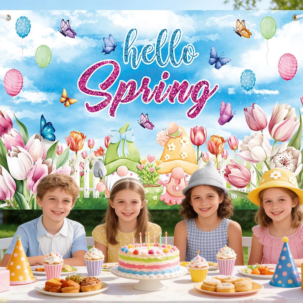 AIBIIN Hello Spring 70.8 x 43.3 inch, Butterfly Flowers, Balloon Pattern