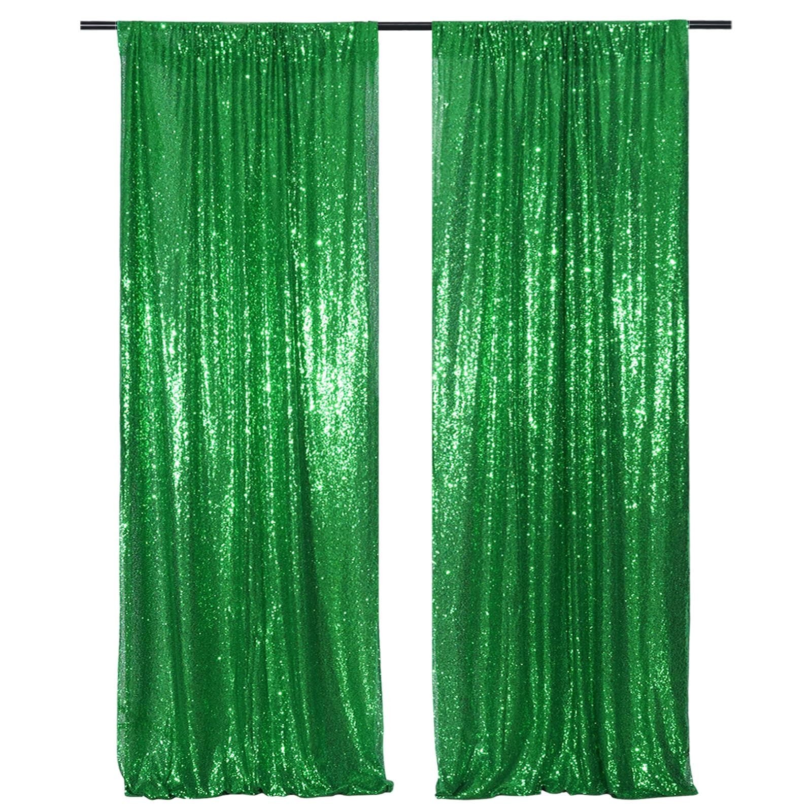 PartyDelight Green Sequin Backdrop Curtains 24″W x 96″L (Pack of 2),