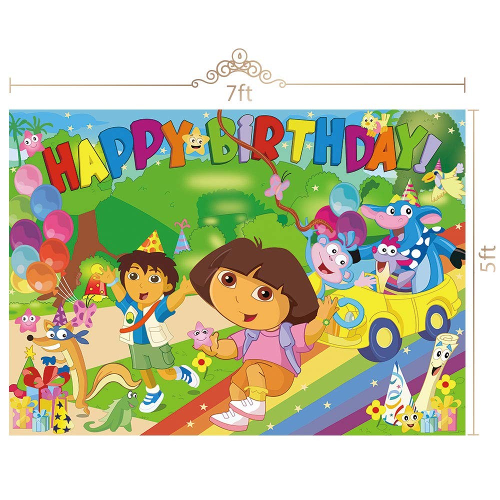 AONELAS 7x5ft Explorer Cartoon Theme Birthday Party Backdrop; Vinyl Material;…
