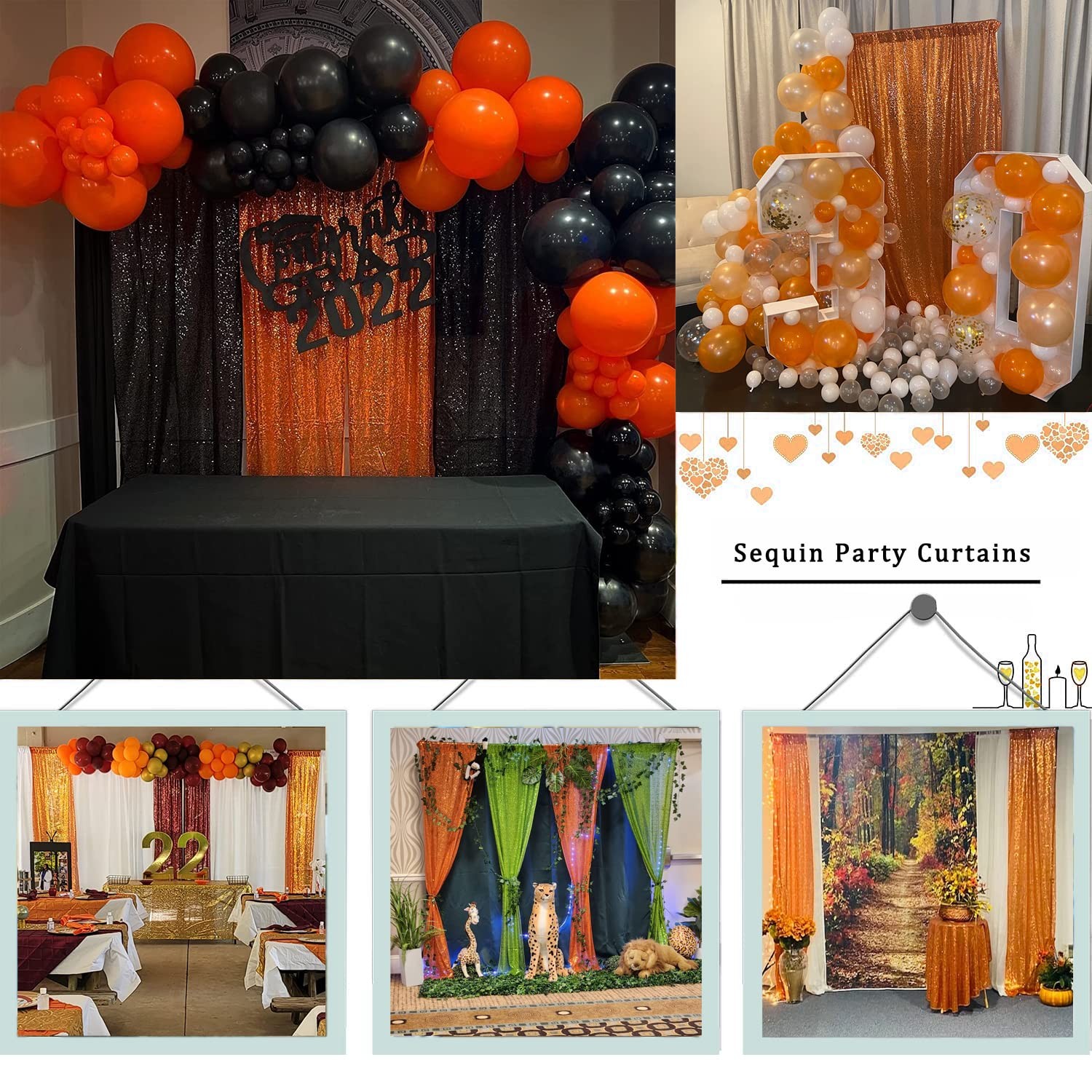 Orange Sequin Backdrop Curtains 2 Panels 2x8FT Glitter Photography Drapes