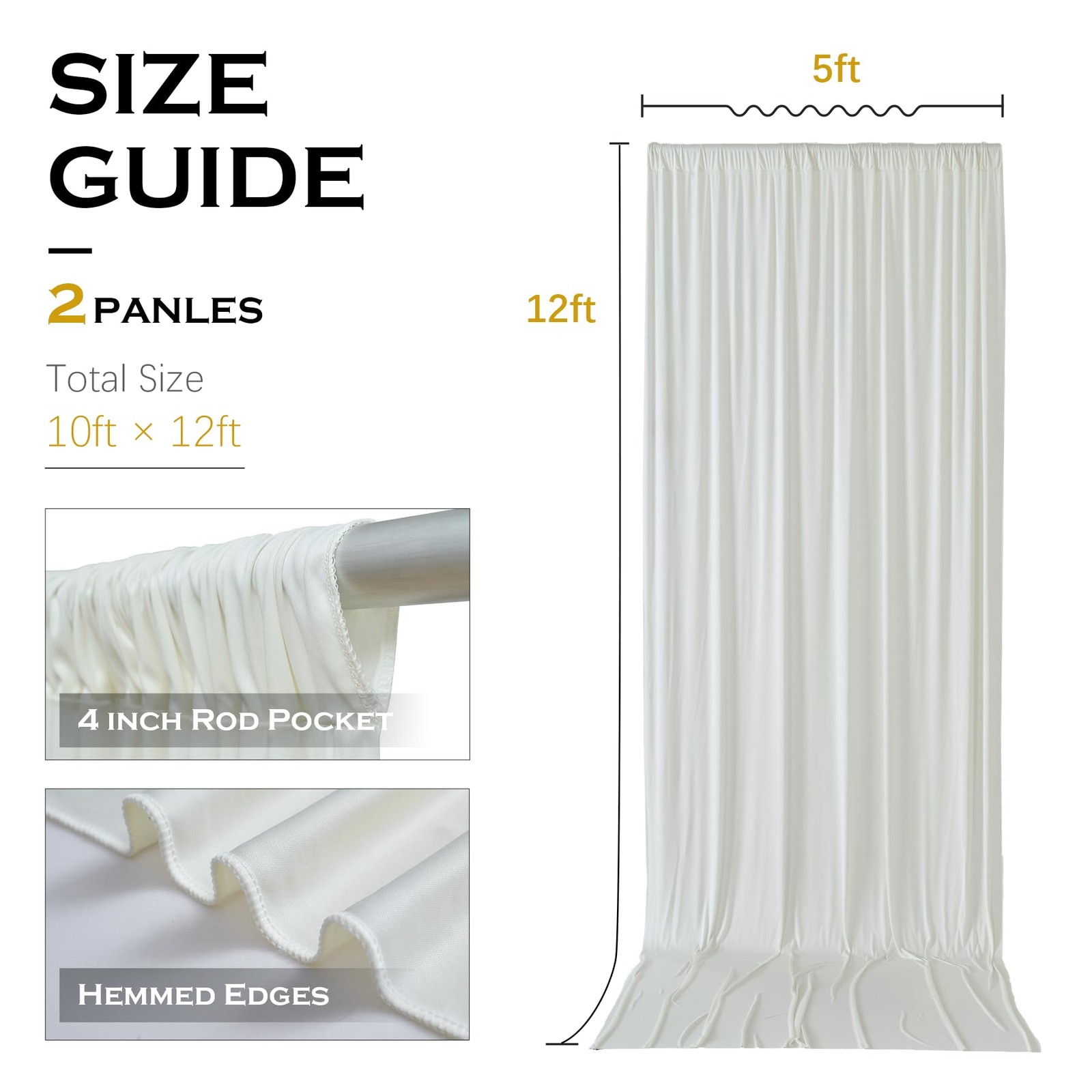 10ft×12ft Ivory Backdrop Curtain for Wedding Parties, 2 Panels Polyester Phot…