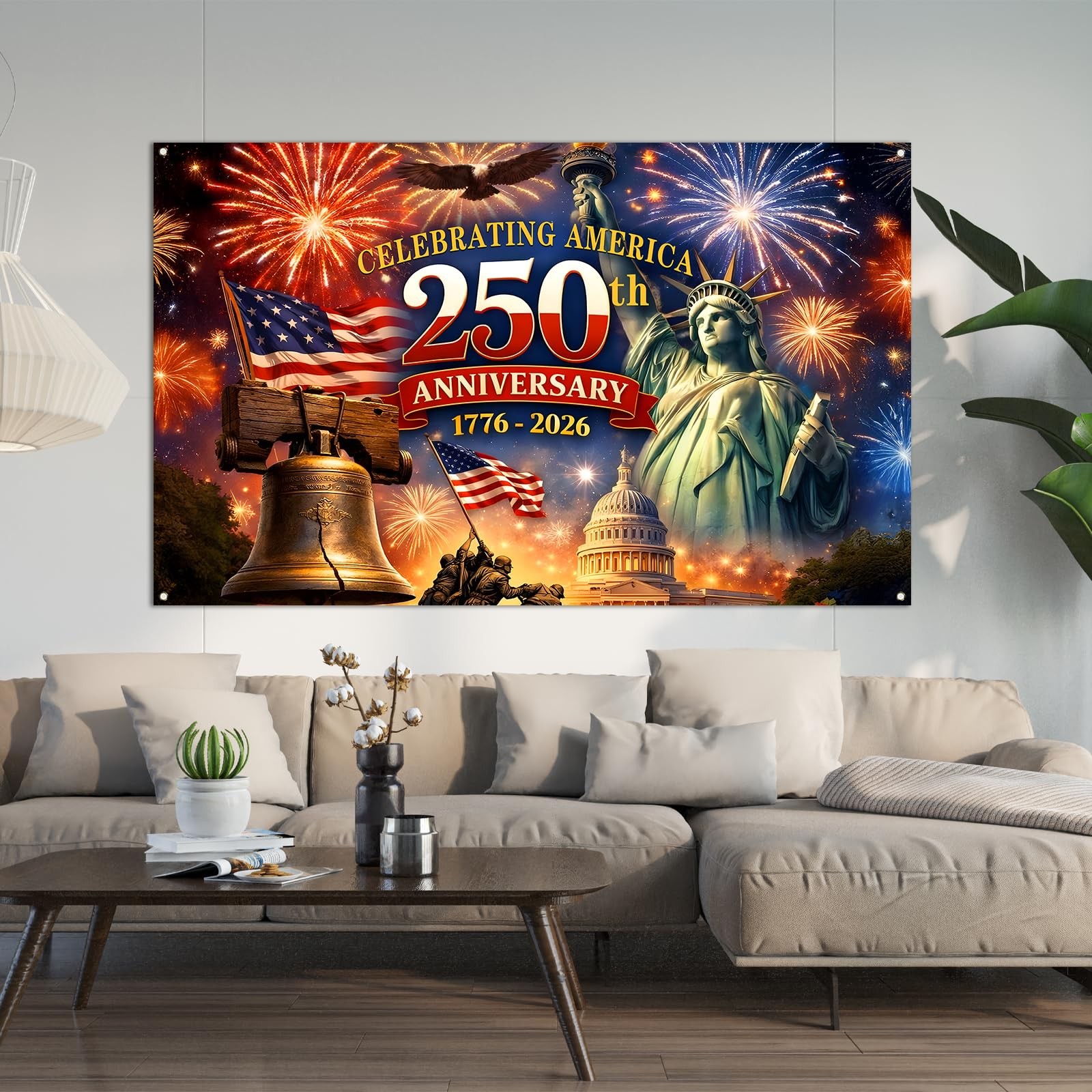 Red White and Blue American 250th Backdrop 71 inches x 43 inches, multicolor