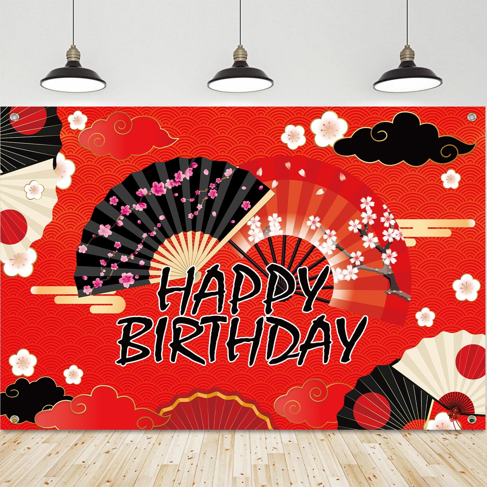 Folding Fans Party Decoration Supplies – Hibachi Happy Birthday Backdrop, Fol…