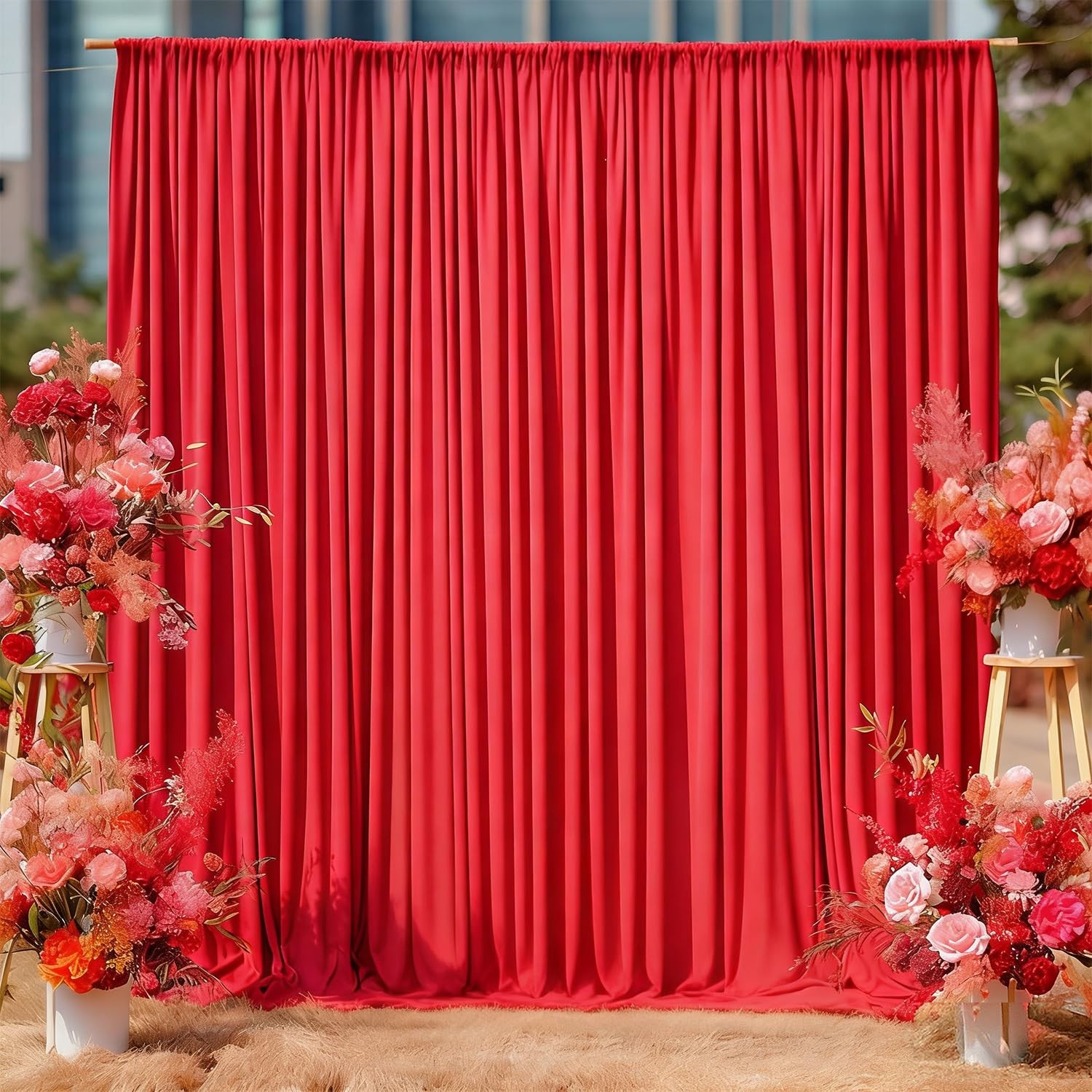 Red Backdrop Curtains For Valentines Day Polyester Drapes 8x10ft 2 Panels