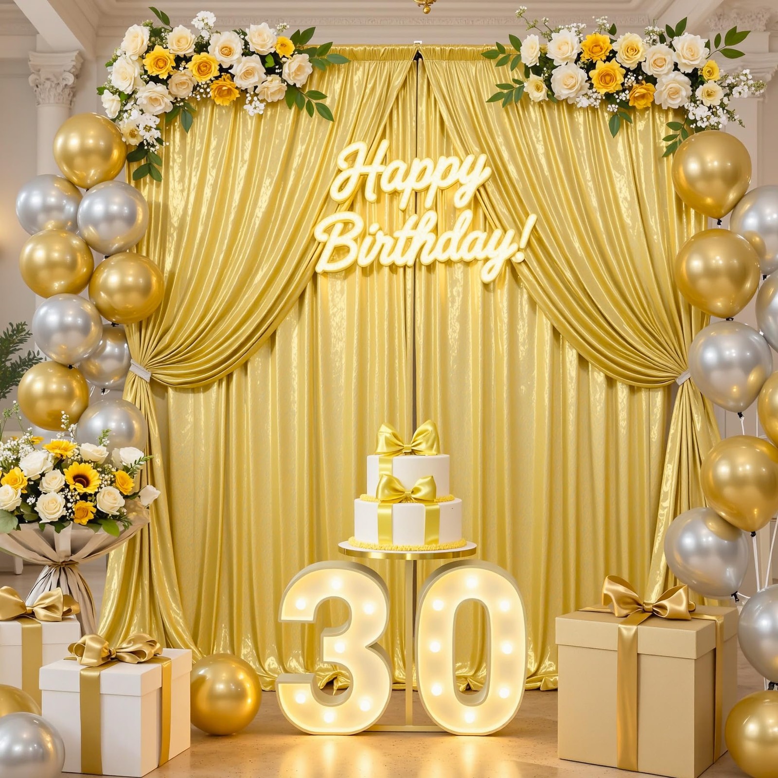 Gold Sequin Backdrop Curtain 40x10ft 5′(W) x 10′(H), 8 panels,
