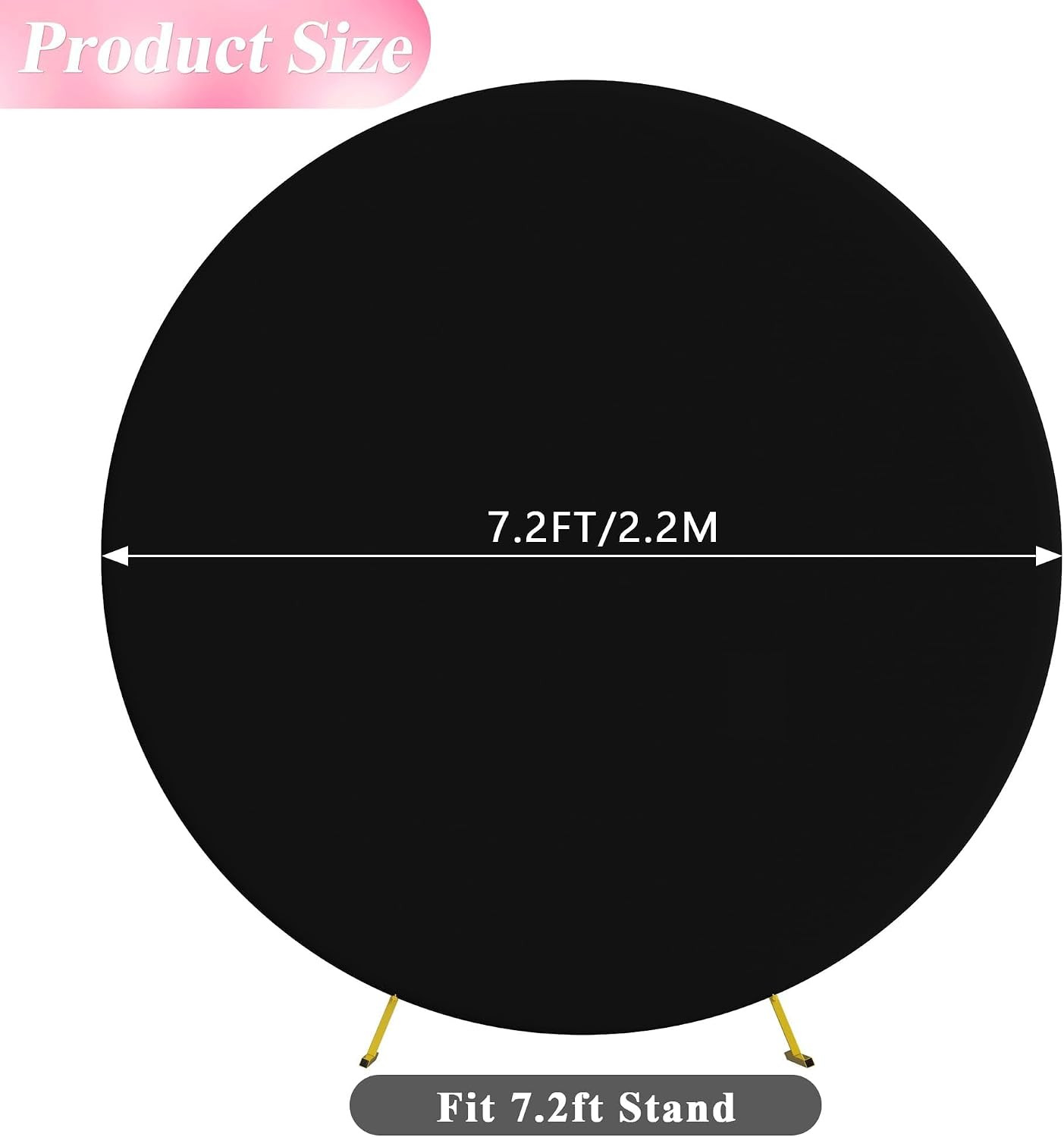 7.2FT Round Black Backdrop Cover with Buckles for Arch Support