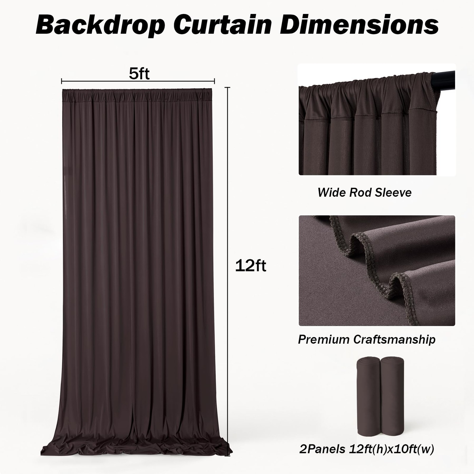 2 PCS 10×12 ft Brown Backdrop Curtains Wrinkle Free Polyester Photo Drapes