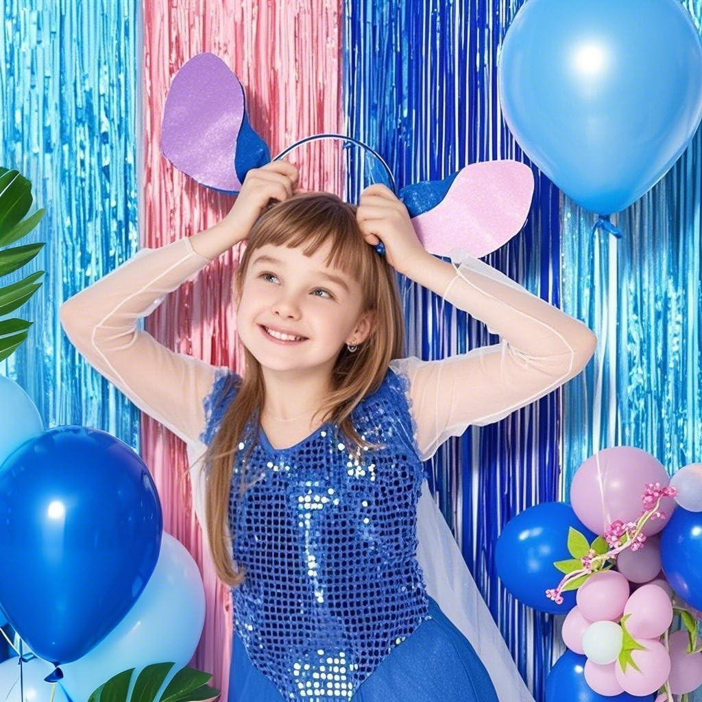 Cartoon Birthday Decorations, 2 Pack Luau Party Photo Booth Props, Blue Pink Fri