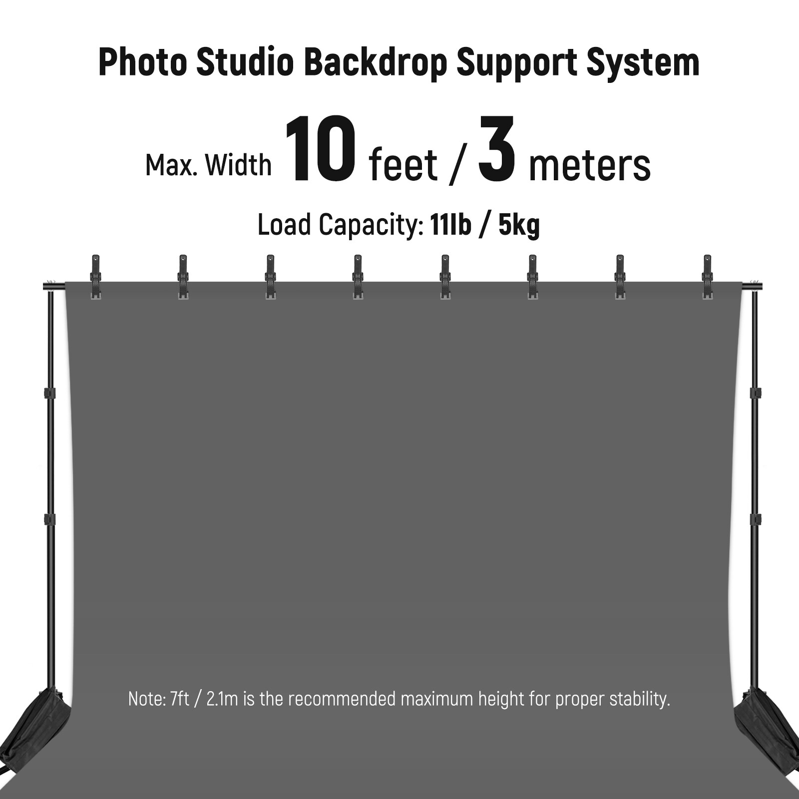 NEEWER 10×6.6ft Backdrop Stand w/4 Crossbars, 6 Clamps, 2 Sandbags & Case