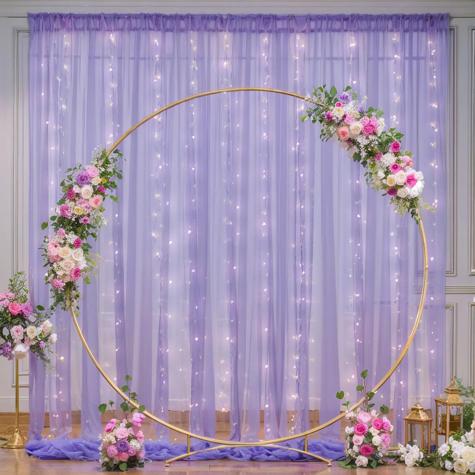 20×10ft Purple Tulle Backdrop Curtain with Lights String for Parties, Sheer P…