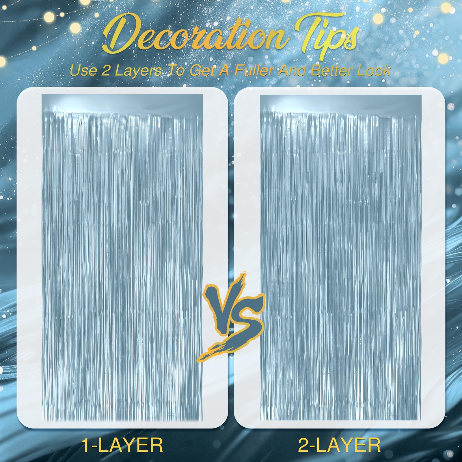 2 Pack Metallic Light Blue Fringe Backdrop, 3.2×8.2ft Shining Foil Tinsel Cur…