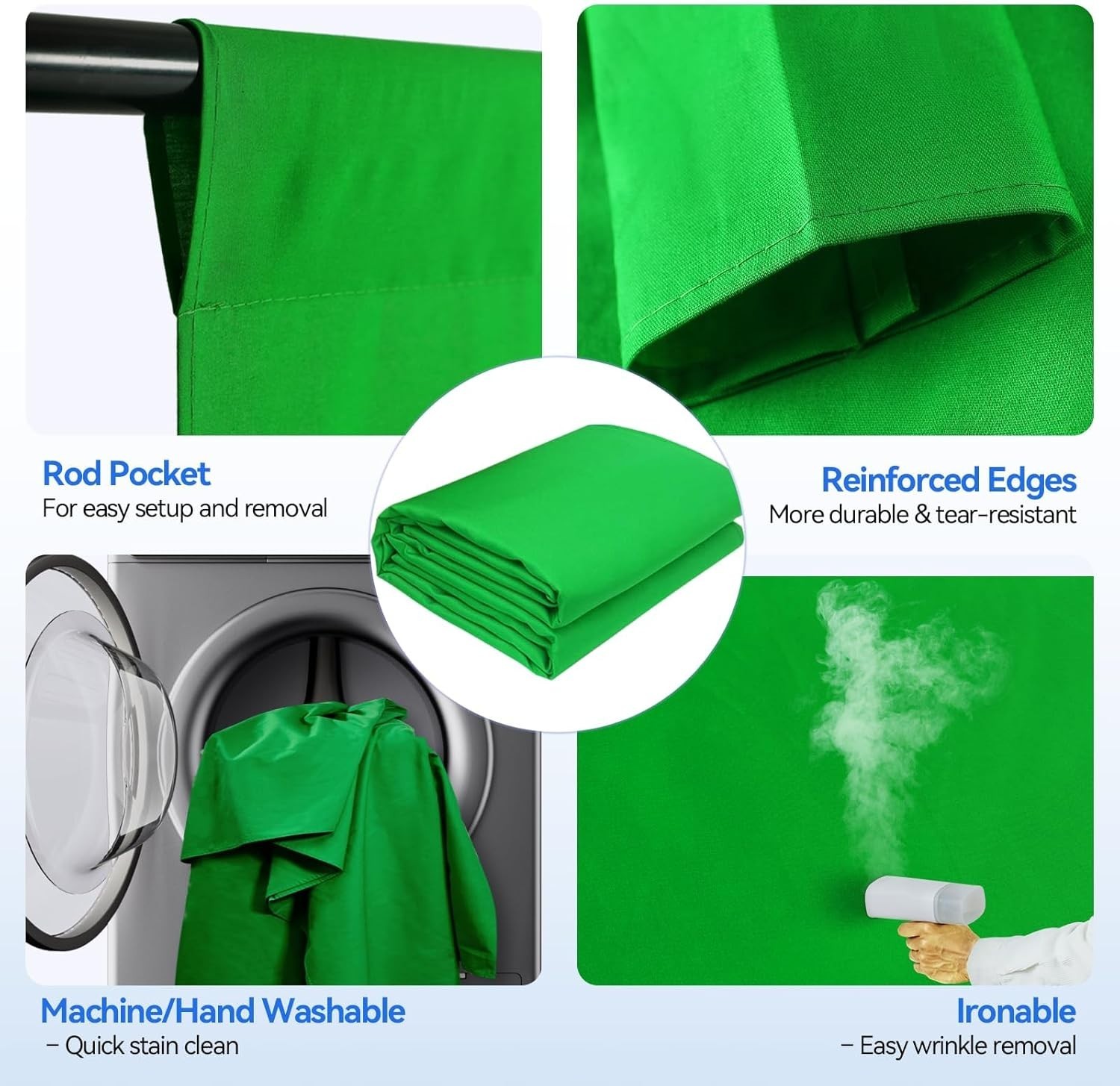 Portable 7x10ft Green Screen Backdrop with Clamp & Carry Bag for Easy Transport