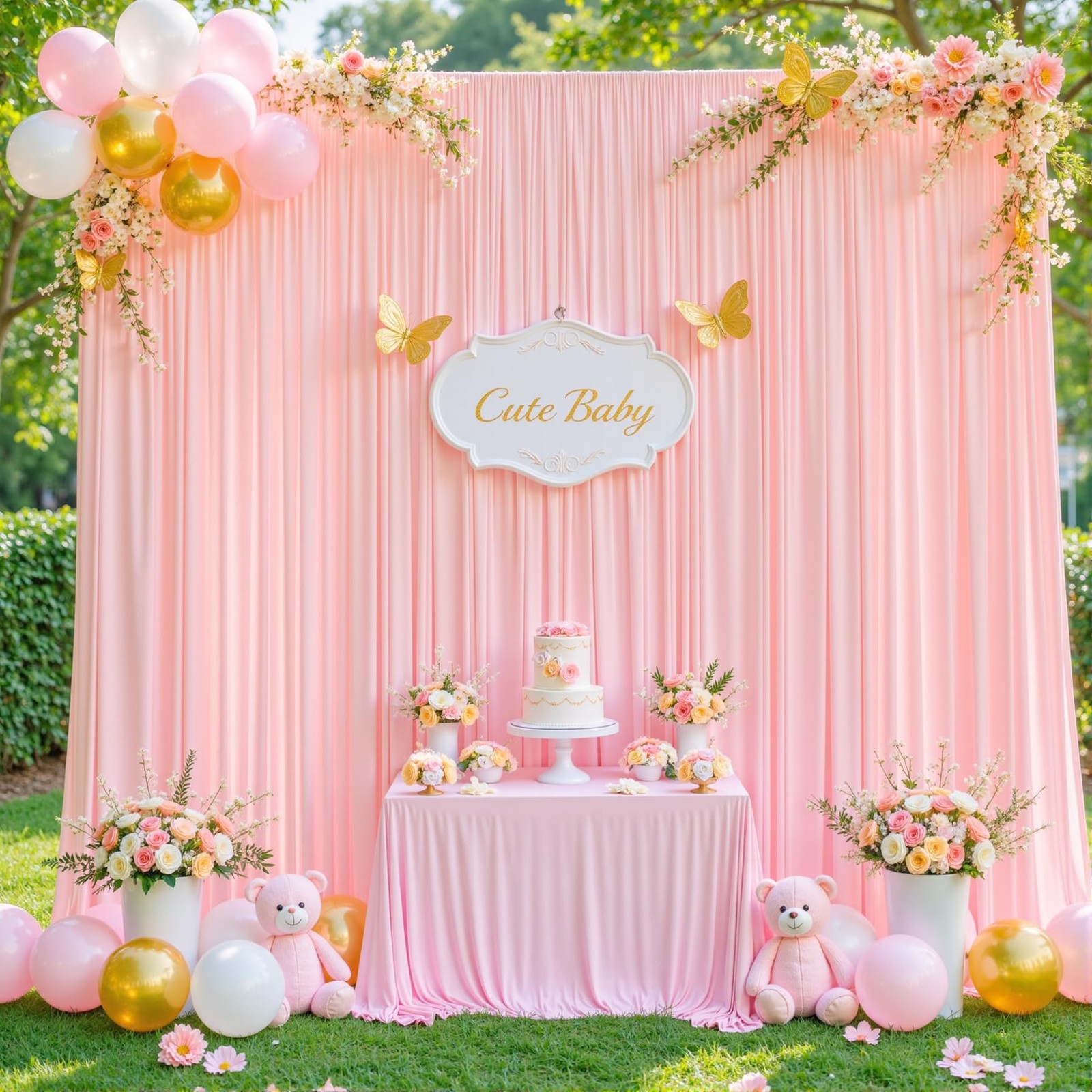 2 PCS 5x10ft Blush Pink Wrinkle Free Fabric Backdrop Curtain Drapes Decor