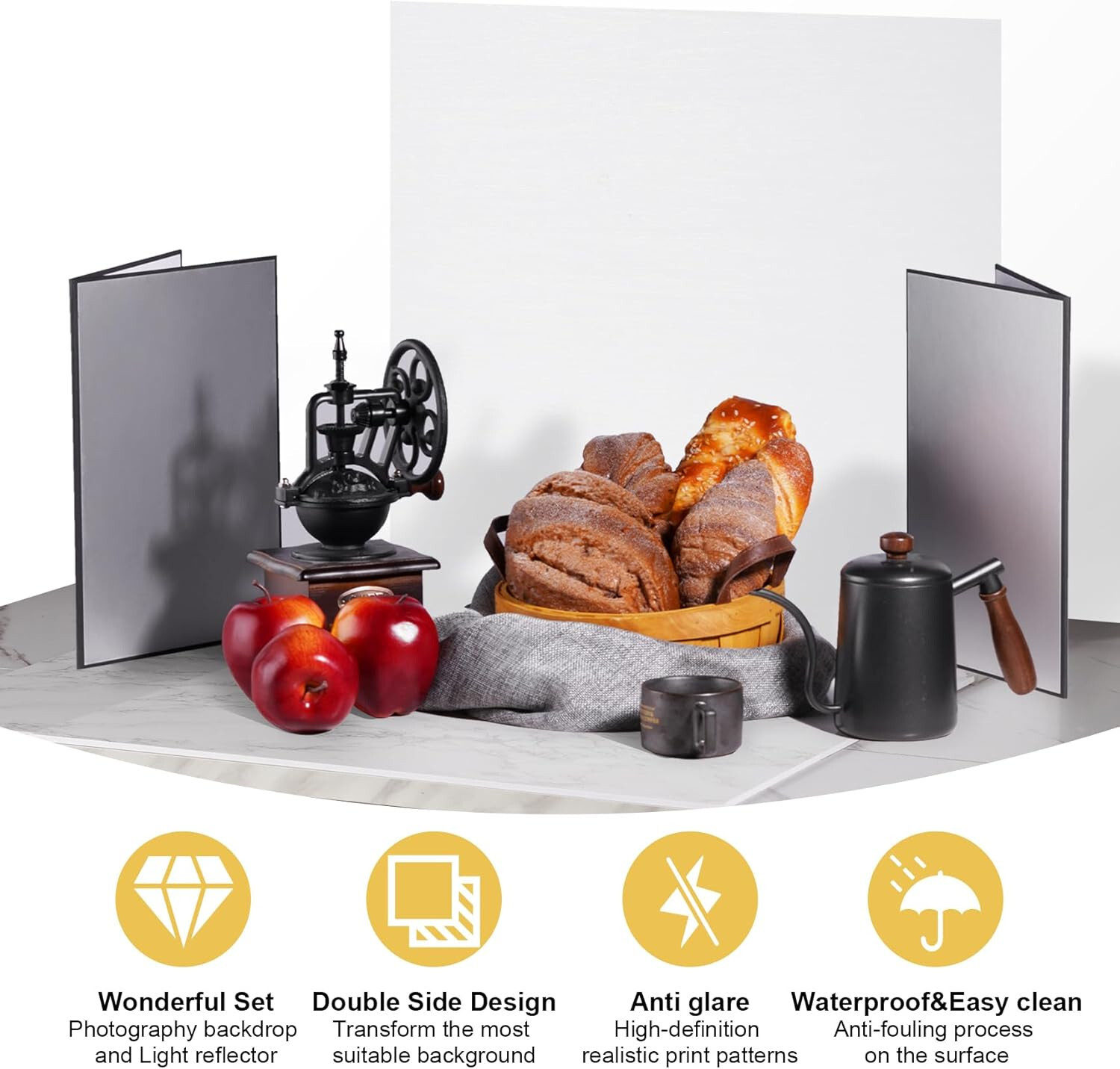 Meking Photography Backdrop & Reflector Board Set, 2 * 24” x 24” & 2 * 16” x 23”